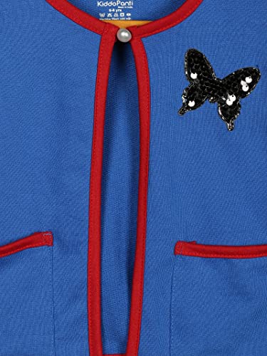 Image of KiddoPanti Girls Fleece Crop Length Shrug | Cotton Poly Fleece Fabric |Sequin Patch on Chest | Front Open Pearl Button Closure | Crop Length, Full Sleeve | Lightweigth & Breathable Girls Shrug