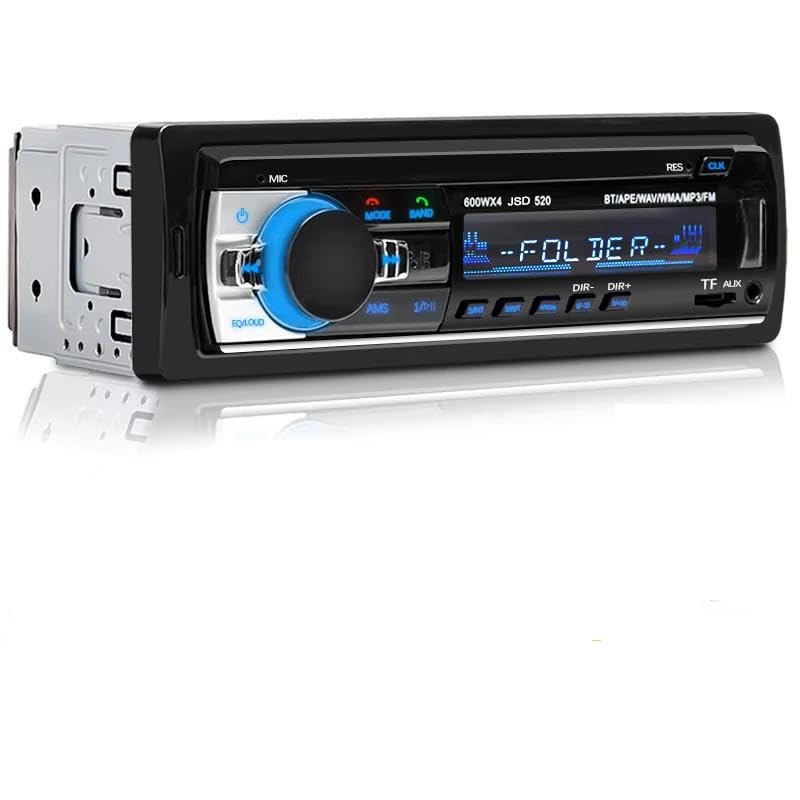 Front panel of the zmart JSD-520 car stereo, showing the display, control knob, USB port, SD card slot, and various buttons.