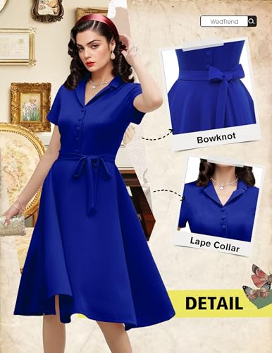 Image of Wedtrend Women's Vintage Tea Dress, Short Sleeve Cocktail Party Dress Work Church Casual Dress