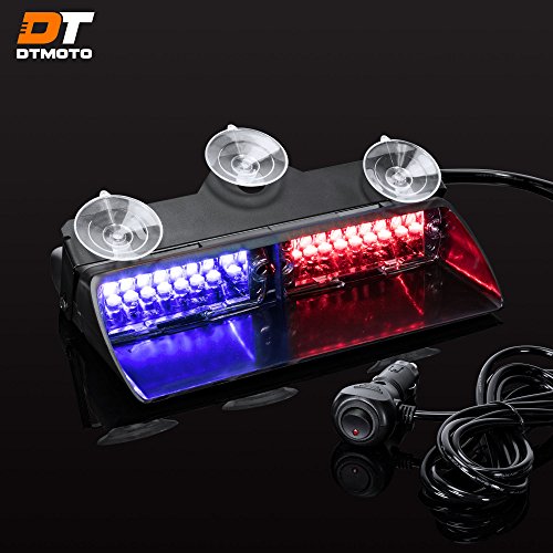9" 16W Blue Red LED Flashing Police Warning Strobe Dash Light for Emergency Vehicles - Interior Emergency Police Lights For Windshield w/Suction Cup