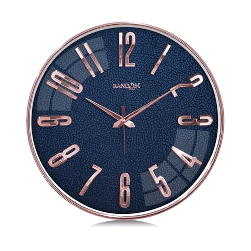 Image of RANDOM Silent Wall Clock, Non-Ticking Quartz Movement, Foiling Ring and 3D Numbers (Navy Blue)
