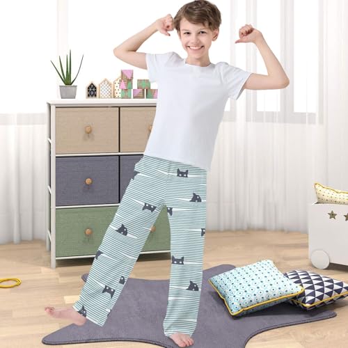 Boy's Pants Cat Horizontal Stripe Jogger Pants Elastic Waist Long Bottoms Trousers with Pockets 6-14 Years4