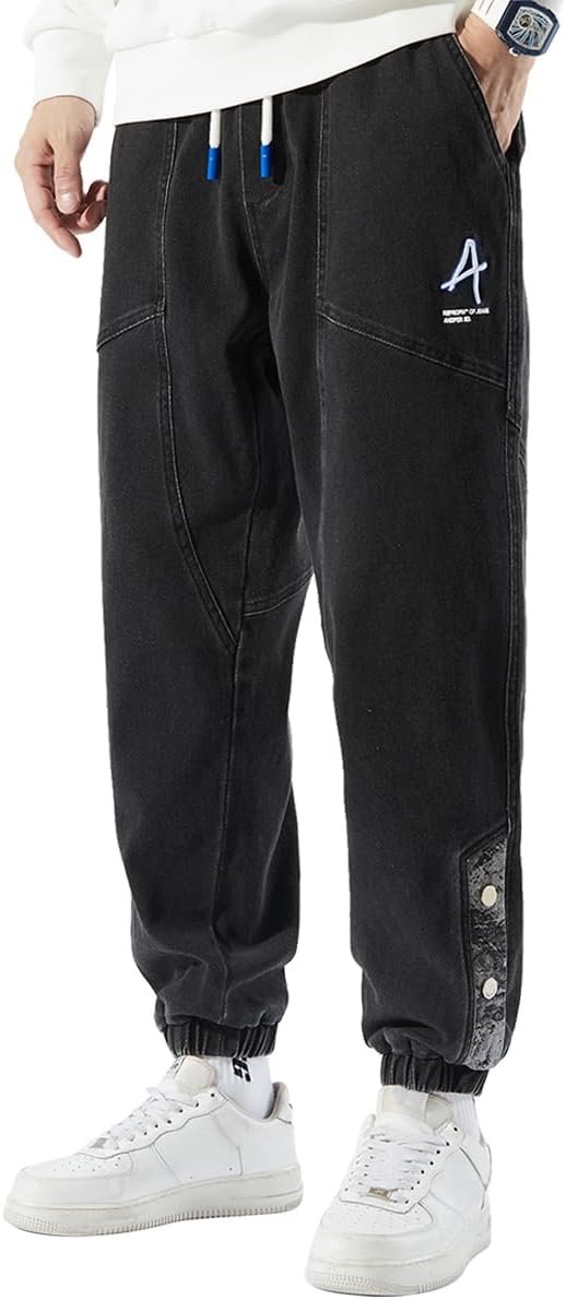 Men’s Denim Jogger Pants Cargo Jeans Hip Hop Streetwear Harem Pants Casual Sports Trousers
