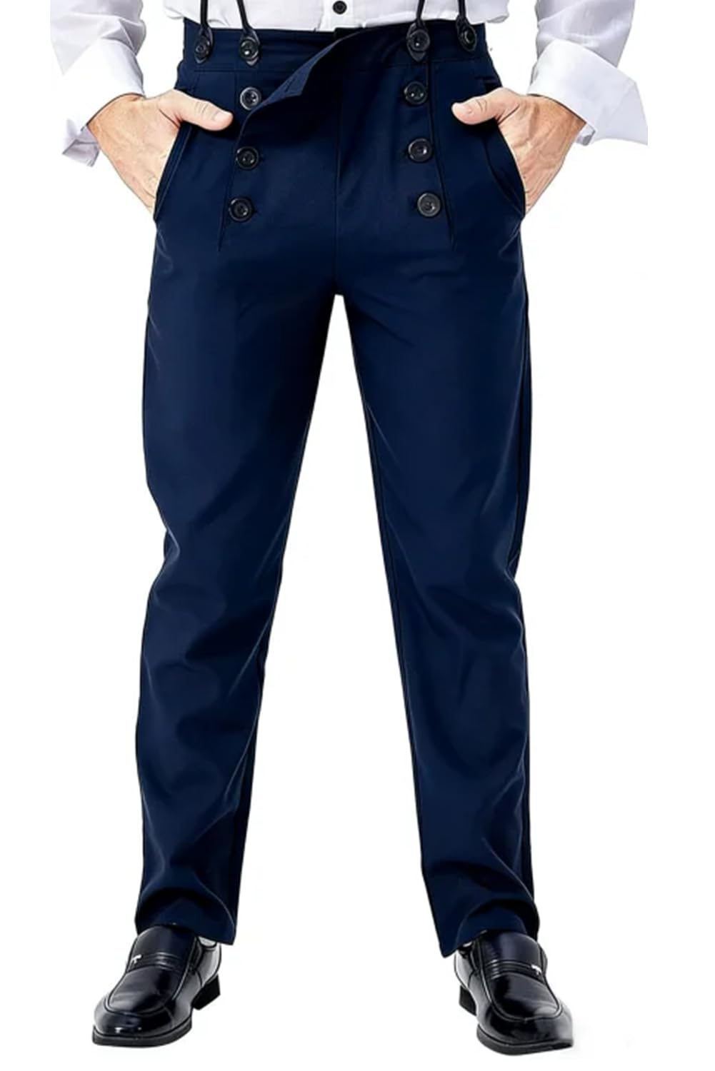 Ya-cos Men Steampunk Pants Classic Victorian Pants Adult Vintage Gothic Trousers Cosplay Costume Navy Blue