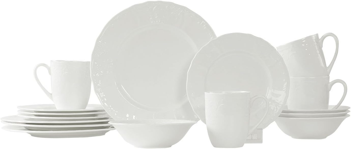 WhitePeony Gardens 16-Piece Bone China Dinnerware Set, Service for 4