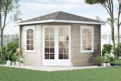 Alpholz 5-Eck Gartenhaus Viking aus Massiv-Holz | Gerätehaus mit 28 mm Wandstärke | Garten Holzhaus inklusive Montagematerial | Geräteschuppen Größe: 300 x 300 cm | Spitzdach