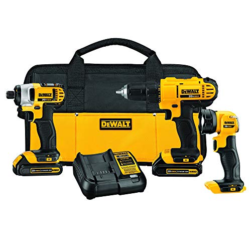 Image of DEWALT 20V MAX Cordless Drill Impact Driver and LED Work Light Portable, Power Tool Combo Kit 3 Tool, 2 Batteries and Charger Included (DCK340C2)