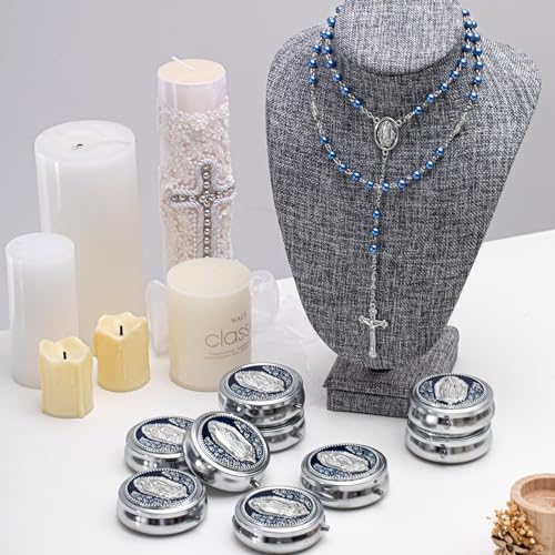Jadive 24 Sets Catholic Rosary Necklace 6mm Glass Pearl Beaded Necklace with Metal Gift Box for Women Men Prayer Gift3