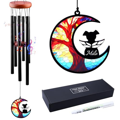 Pet Memorial Wind Chime Dog Memorial Gifts for Loss of Dog Loss of Pet Sympathy Gift Pet Remembrance Bereavement Gift (Moon)