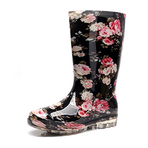 Womens Rain and Garden Boot Half Calf Rubber Rainboots Floral Printed Waterproof for Garden Women rain Footwear4