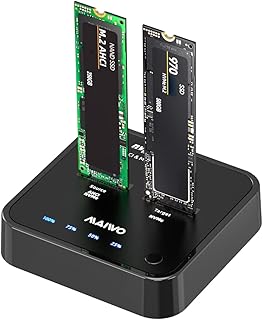 MAIWO M.2 NVMe/AHCI Dual Bay Hard Drive Docking Station Duplicator,20Gbps NVMe/AHCI to USB C Adapter,2TB Support M.2 NVMe SSD MAX 20Gbps Read&Write&Clone,2242/2260/2280/22110