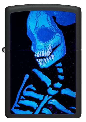 Image of Zippo Glowing Skull Design Black Matte Black Light, Windproof Pocket Lighter, Refillable, (BIS Certified)