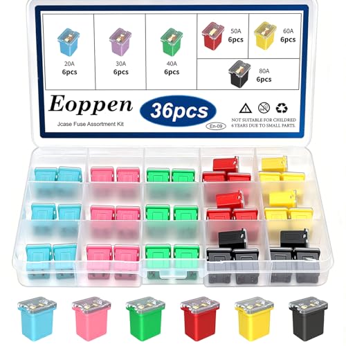 Eoppen 36Pcs Car Fuse Car Fuses Assortment Kit Automotive Low Profile Box Shaped Micro Cartridge Fuses for Trucks Cars and SUVs (20A 30A 40A 50A 60A 80A)