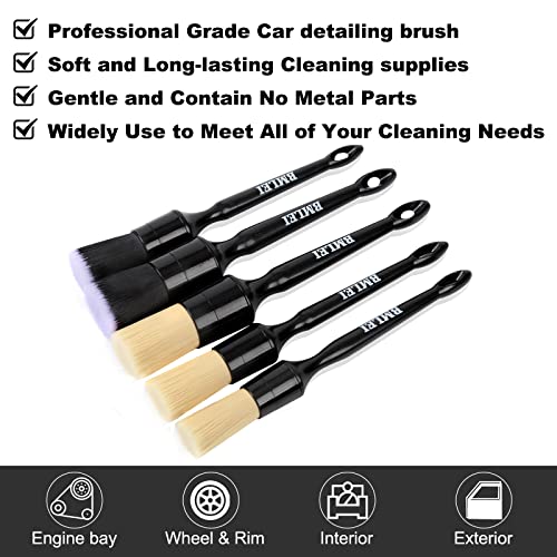 Bmlei 5Pcs Car Detailing Brushes Set, Boars Hair Auto Car Detail Brush Kit No Scratch, Ultra Soft Car Duster Brushes Perfect For Interior, Exterior Cleaning, Wheels,Tires,Leather Seats… #TOP1