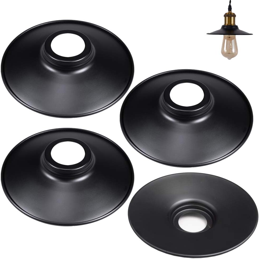 4-Pack 6.7" Industrial Vintage Metal Bulb Guard Black Iron Cone Ceiling Holder DIY Light Shade Decorative Replacement Lamp Shade for Pendant Light Table Lamp Wall lamp Wall Sconce
