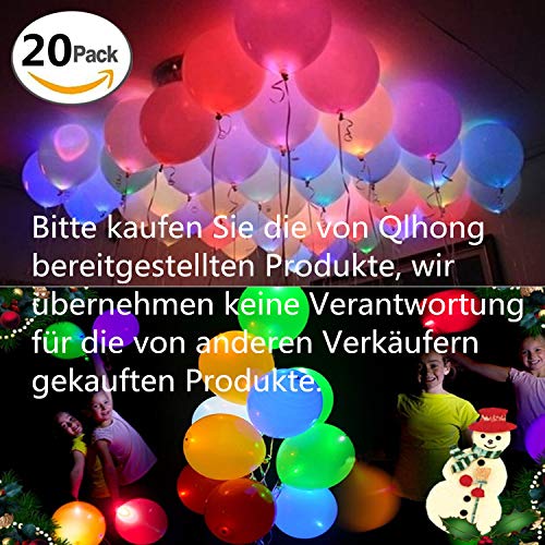 Qlhong Palloncini a LED 20 Pz Premium Palloncino Luminoso Latex per Natale Festa Compleanno Decorazioni per Matrimoni Multicolori