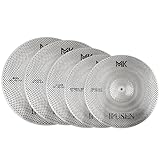 Low-volume cymbal set Gold and silver muffled cymbals 14-inch hi-hat + 16-inch crash + 18-inch crash + 20-inch ride Practice silent drum cymbal set (silver)