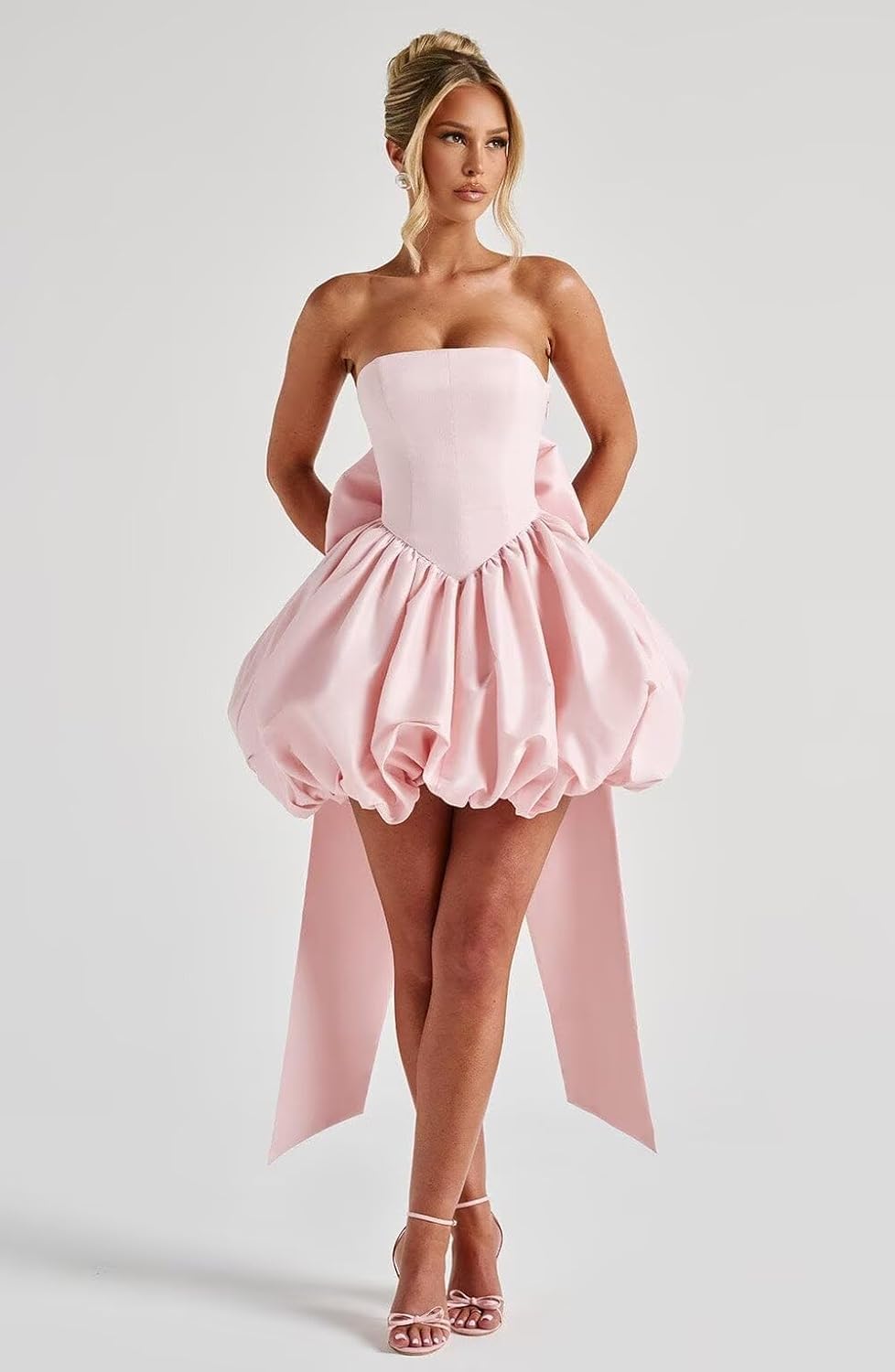 GATMAHE Satin Strapless Homecoming Dresses with Bow Short Prom Dresses for Teens Mini Cocktail Party Dress