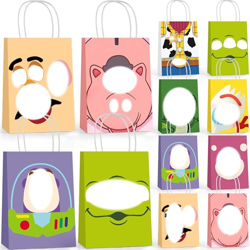 Wixuoe 24PCS Cartoon Toy Theme Party Gift Bags, Double Sided Party Favor Goodie Candy Treat Bags for Kids Boys Girls Birthday Party