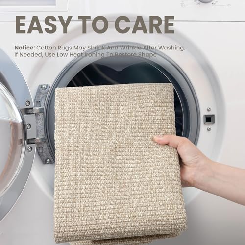 EARTHALL Washable Entryway Rug, Non Slip Area Rug, 3x5 Ft, Sand/Beige | Washable Braided Mudroom Rug, Non Slip Rubber Dot Backed, For Kitchen, Foyer,
