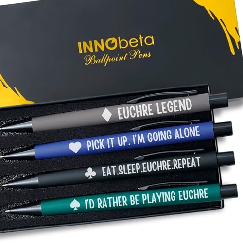 InnoBeta Euchre Gifts for Poker Lovers Ballpoint Pen Set of 4