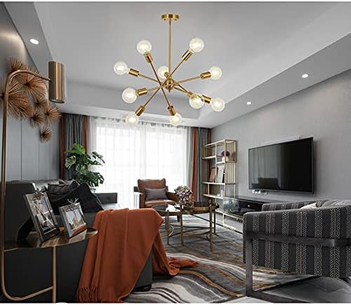 Miniatura 2 de BONLICHT Candelabros Sputnik modernos de 10 luces de latón cepillado con brazos ajustables, lámparas de cocina de metal, lámparas colgantes doradas