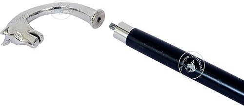 Miniatura 4 de Bastón de latón con mango de cabeza de lobo, diseño victoriano, color plateado