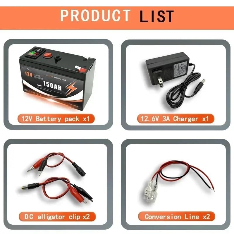 Batteria al litio ricaricabile da 12 V 150 Ah LiFePO4(USB 120Ah x 1)