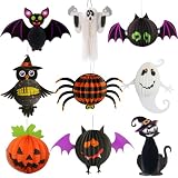 ハロウィン 飾り 吊り下げ 9点セット 3D紙提灯 ハロウィン 装飾 飾り付け クロネコ カボチャ クモ 幽霊 コウモリ 折りたたみ 式 グッズ