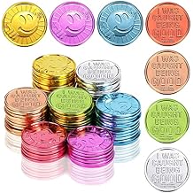 100 Pieces Smile Face Glod Coins, Colorful Plastic Reward Coins, for School Teacher Rewards and Behavior Incentives. Inscription Reading I was Caught Being Good on One Side