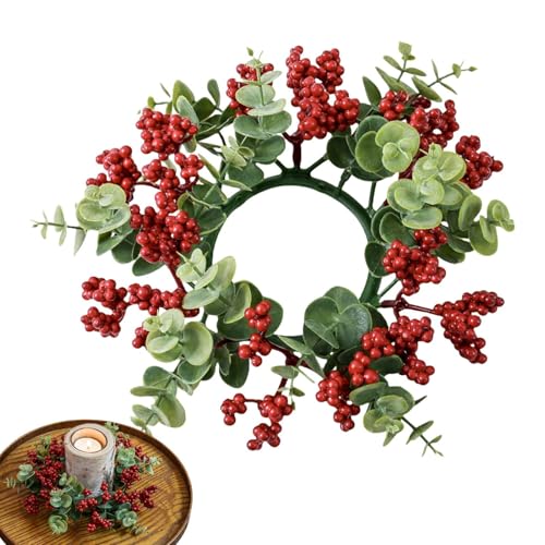 Coronas Navideñas para Velas - Centro De Mesa Navideño con Bayas Rojas - Decoraciones para Oficinas Aulas Dormitorios Salones Y Apartamentos