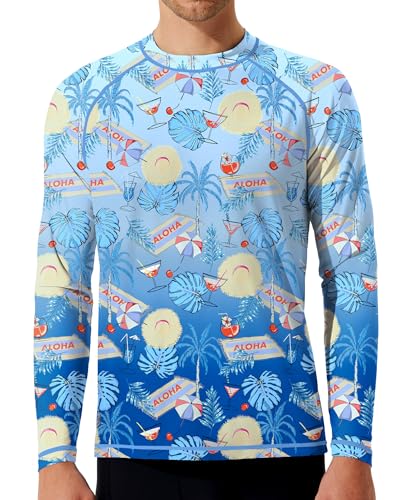 Men's Swim Shirts Long Sleeve UPF 50+ Rash Guard Sun Protection SPF T-Shirts Hiking Fishing Running...