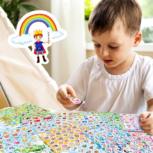 Image of 1286Pcs Stickers, 36 Sheets Mixed Water Bottle Vinyl Stickers Pack with Cute Animals, Unicorn, Mermaid, Princess, Dinosaurs, Space, Dogs, Cats Sticker Bulk