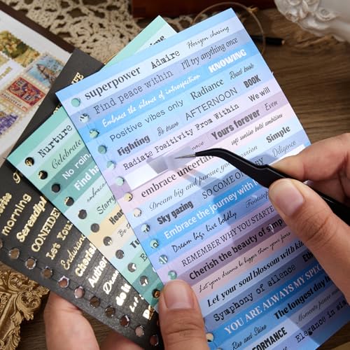 Image of 2500+ Pcs Word Stickers for Journaling, 50 Sheets Quote Sticker Gold Foil Art Scrapbook Supplies for Junk Journal, Scrapbooking Supplies for Bullet Journal Craft Small Talk Stickers for DIY Gift Card