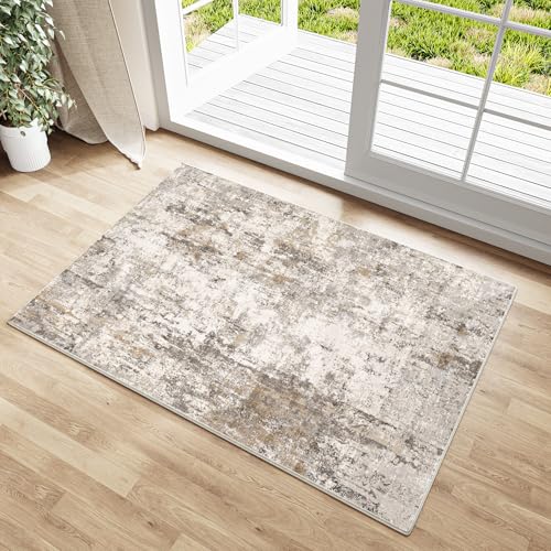 Waschbare Teppiche Gegend Teppich 150 x 210cm Braun Grau Modern Abstrakt Wohnzimmer Schlafzimmer Teppisch Groß rutschfest Kurzflor Weich Rugs for Living Room Carpet for Esszimmer Büro Braun/