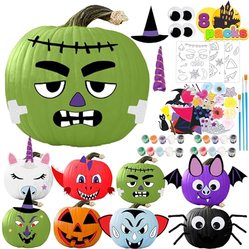 Image of Klever Kits Halloween Pumpkin Decorating Kit, Halloween Painting Kits Party Favors for Kids, Arts and Craft Party Supplies, DIY Coloring Pumpkin Decorations, School Activities Games