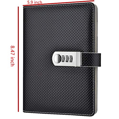 Junshop Retro Secret Lock Diary Journal With Lock For Adult Pu Leather Writing Diaries (Black) #TOP1