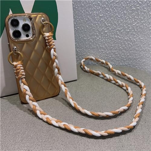 Coque iPhone 13 Pro Max chic en treillis de diamants et lanière
