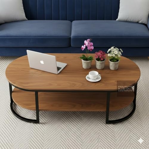 Image of Modern Large Coffee Table Center Table, Beautiful Sofa Table Simple Design - 2 Tier Nesting Coffee Table Living Room Table for Home,& Office (Brown Black)
