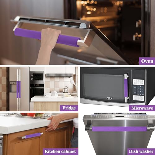 Image of Nuovoware Refrigerator Door Handle Covers Set of 4, Make Kitchen Appliance Fridge Oven Microwave Dishwasher Clean,Protect Antiskid Washable Decor Cloth,Keep Off Smudges Fingerprint Oil Stain, Purple