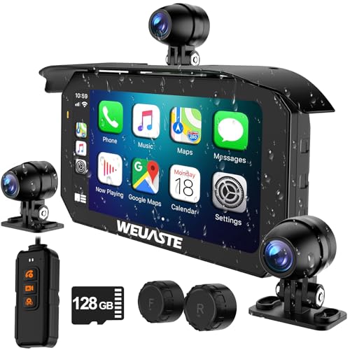 Image of 6.25 inch Motorcycle Carplay Screen with GPS Navigation System, Wireless Android Auto, TPMS, HD 1080P Dual Motorcycle Dash Cam+Third Person Perspective Camera, Motos Metal Anti-Theft Bracket