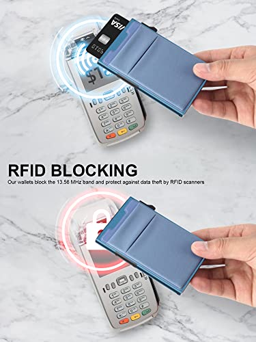Image of TOYFID Pop Up Credit Card Wallet for Men - Metal Slim Minimalist Cards Holder with Money Pocket - RFID Blocking Ultralight Small Aluminum Wallet