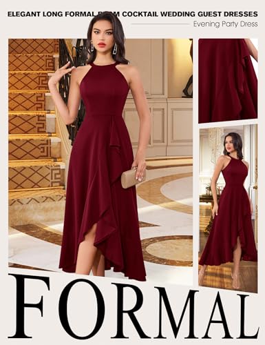 Image of Dressystar Womens 2026 Halter Slit Ruffle Wedding Guest Party Dress Elegant Maxi Long Sleeveless Formal Prom Cocktail Dresses