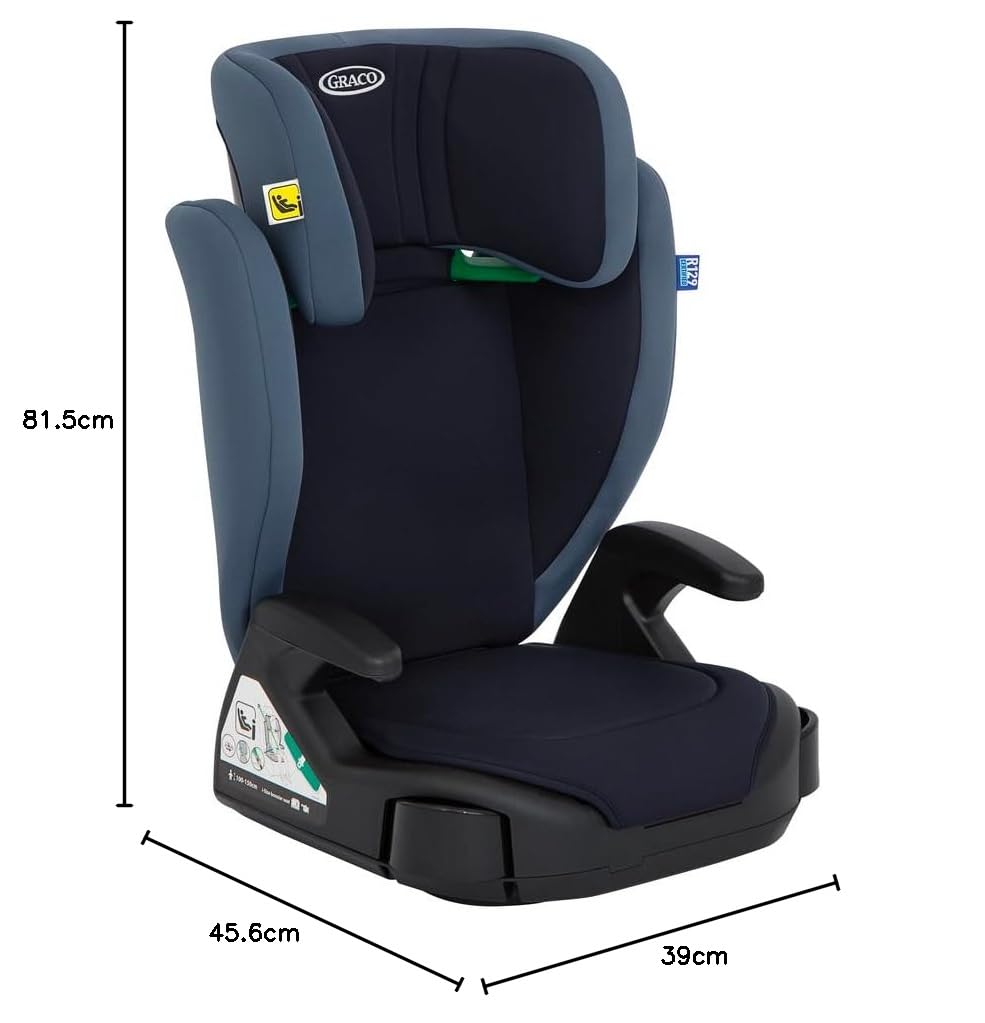 Graco Junior Maxi i-Size R129 Kindersitz 100-150 cm Navy Leichte Kindersitzerhöhung mit Armlehnen 10-fach höhenverstellbare Kopfstütze