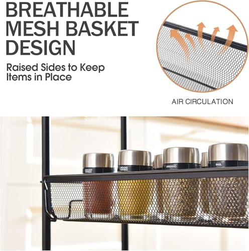 Image of KRISHYAM 4-Tier Slim Rolling Utility Cart, Metal Mesh Storage Trolley with Wheels, Carbon Steel Kitchen Fruit & Vegetable Stand Organizer (4-Layer Rectangular)