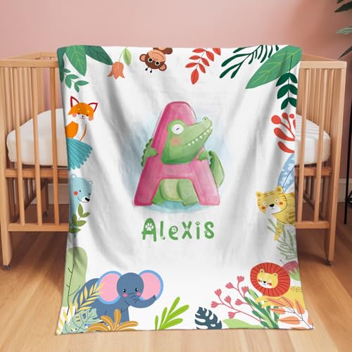 Image of Personalized Baby Blanket with Name, Custom Name Blanket for Kids Soft Flanne Blankets in Easter Personalized Baby Gifts for Infant Newborn Shower (Alphabet)