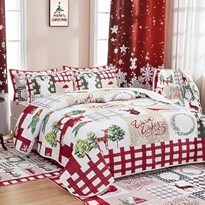 WONGS BEDDING Christmas Quilt Set King Rustic Christmas Tree Snowman Cardinal Holiday Wreath Pattern Bedding Solid Bedspread Coverlet with 2 Pillow Shams for All Season, Soft Microfiber Quilt 103"x90" WONGS BEDDING Christmas Quilt Set King Rustic Christmas Tree Snowman Cardinal Holiday Wreath Pattern Bedding Solid Bedspread Coverlet with 2 Pillow Shams for All Season Soft Microfiber Quilt 103×90