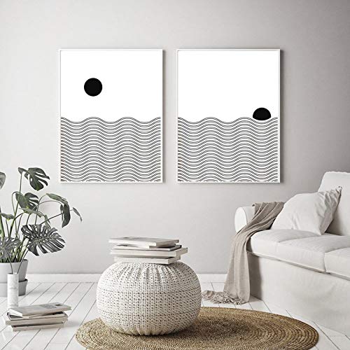 Sun Moon Water Geometric Minimalist Posters and Print Black White Wall Picture Art Canvas Painting Home Wall Art Decor 20x30cmx2pcs Sin marco