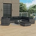 ANYCHOLE 8 Piece Patio Lounge Set with Cushions Poly Rattan Gray, Patio Furniture Sets, Outdoor Furniture