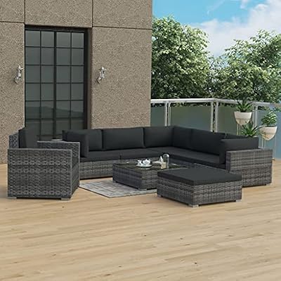 ANYCHOLE 8 Piece Patio Lounge Set with Cushions Poly Rattan Gray, Patio Furniture Sets, Outdoor Furniture